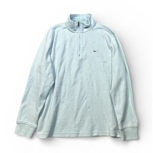 Vineyard Vines Mens L Aqua Stripe 1/4 Zip Pullover Sweater Cotton Blend